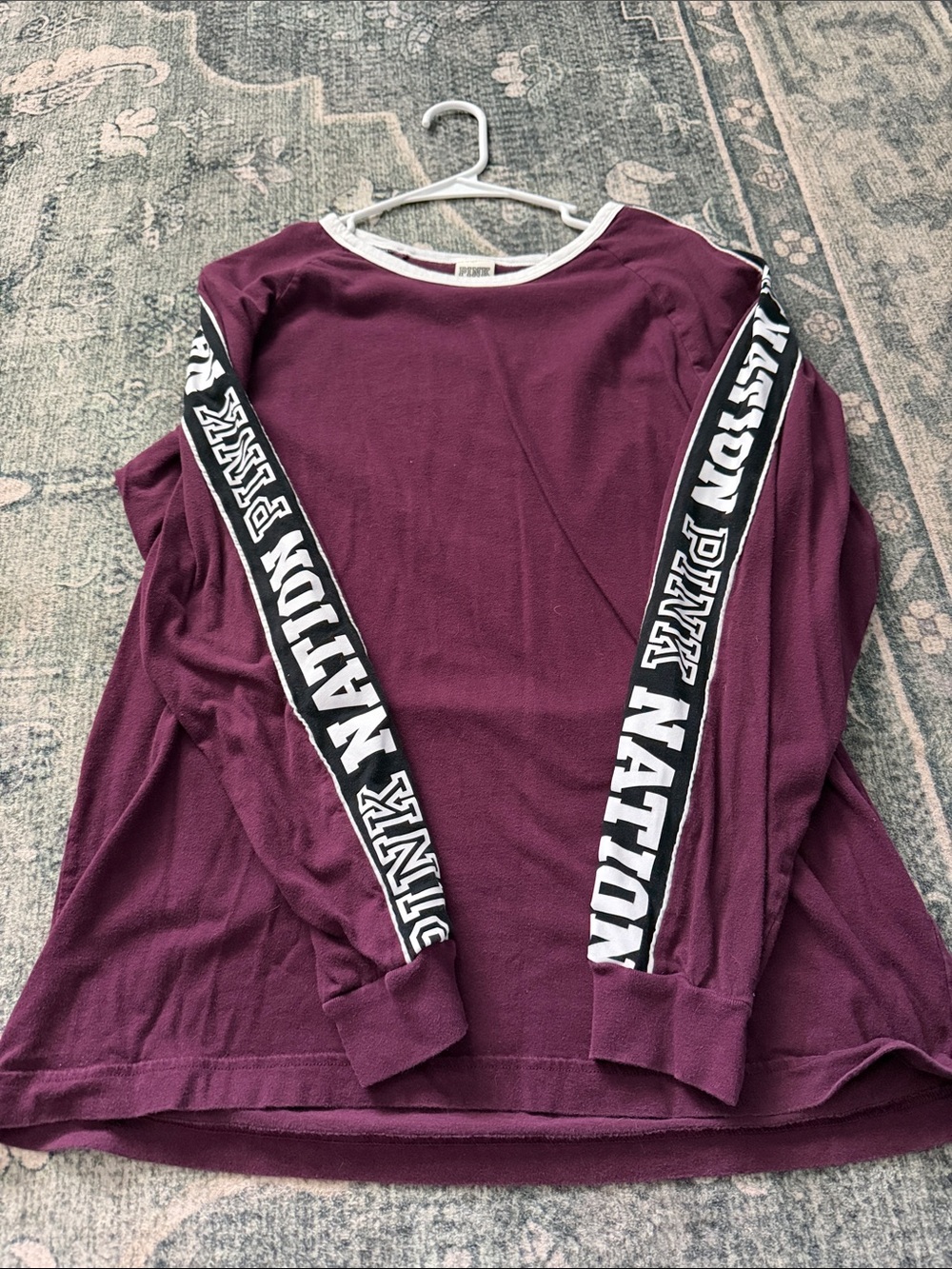 PINK Victoria's Secret Plum Long Sleeve Top with White Trim